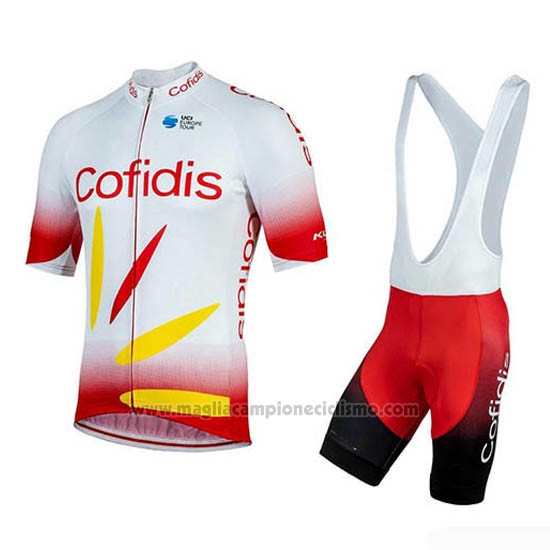 2019 Abbigliamento Ciclismo Cofidis Rosso Bianco Manica Corta e Salopette